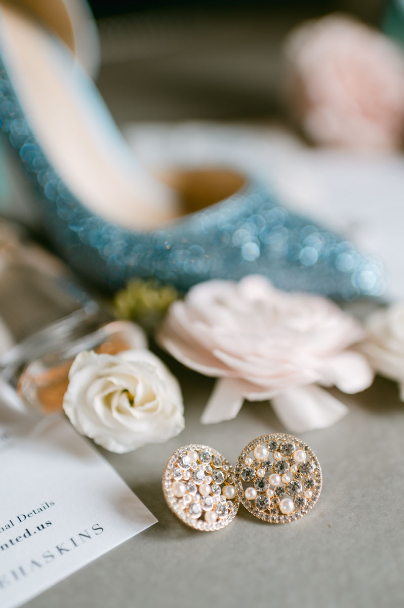 wedding details sparkly blue shoes
