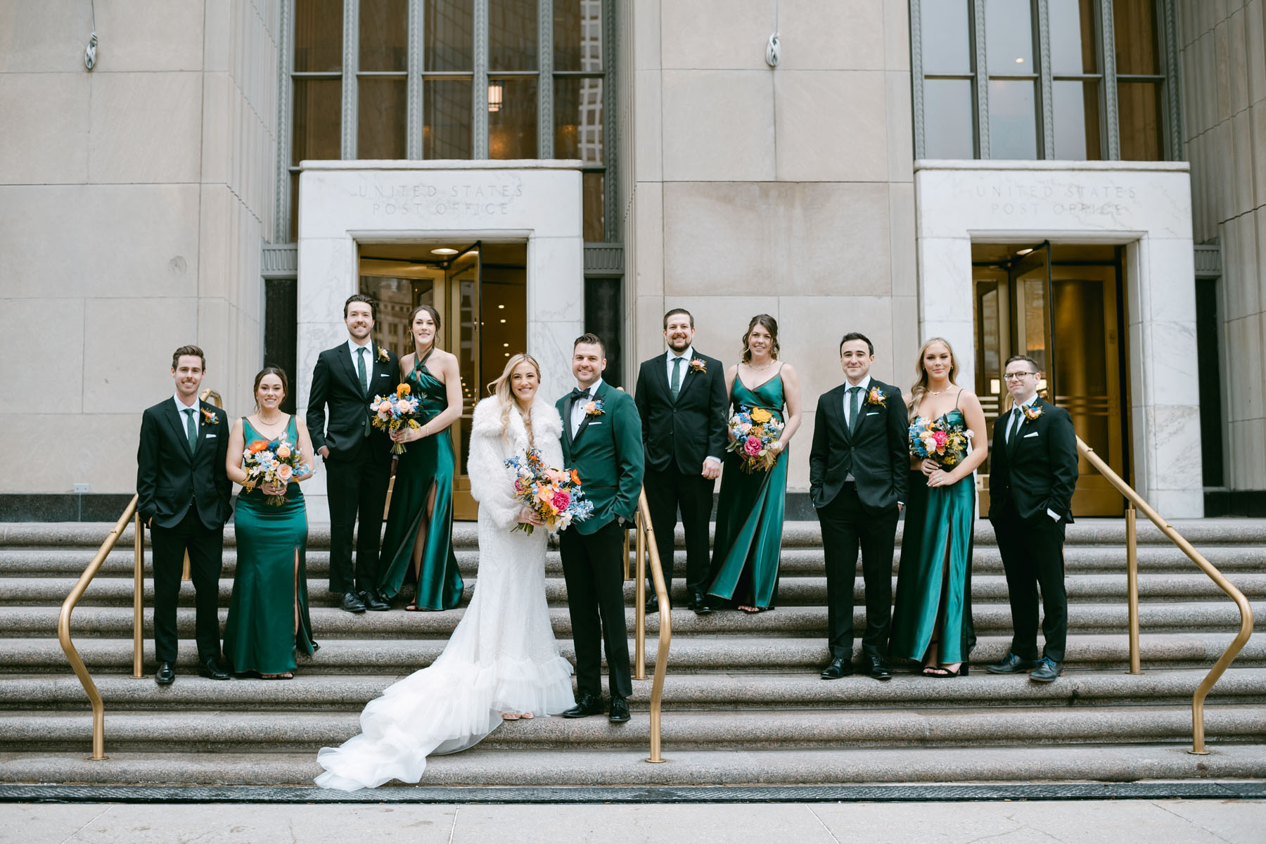 light and airy old post office chicago green winter wedding