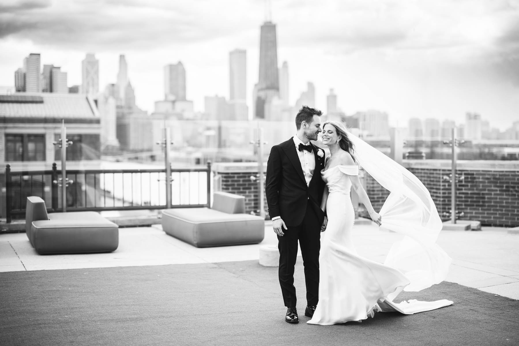 black and white wedding photography chicago offshore rooftop wedding
