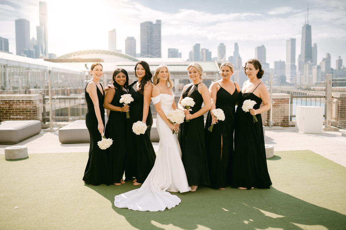 bridesmaid in black dresses spring wedding
