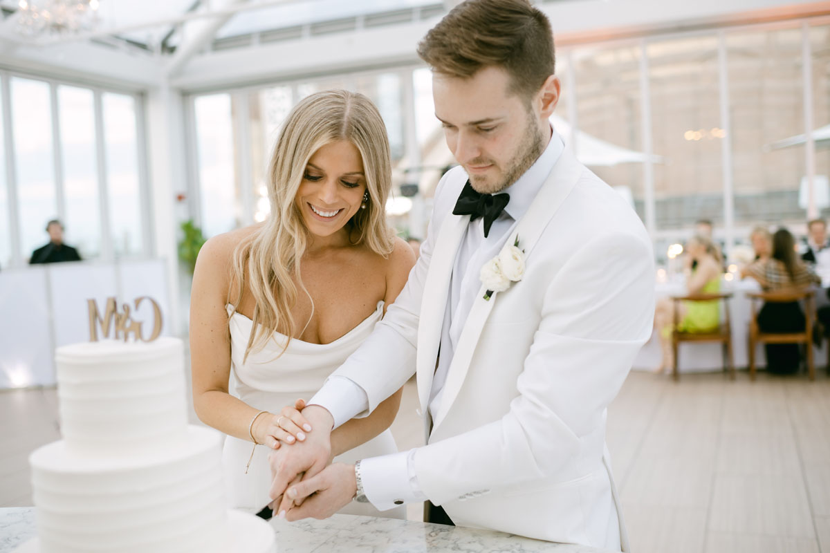 light and airy offshore rooftop wedding navy pier
