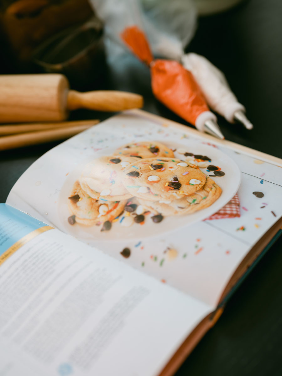baking cookies engagement shoot