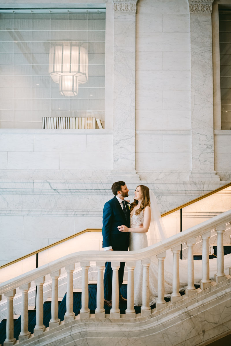 bride and groom first look at kimpton gray wedding best chicago wedding photographer