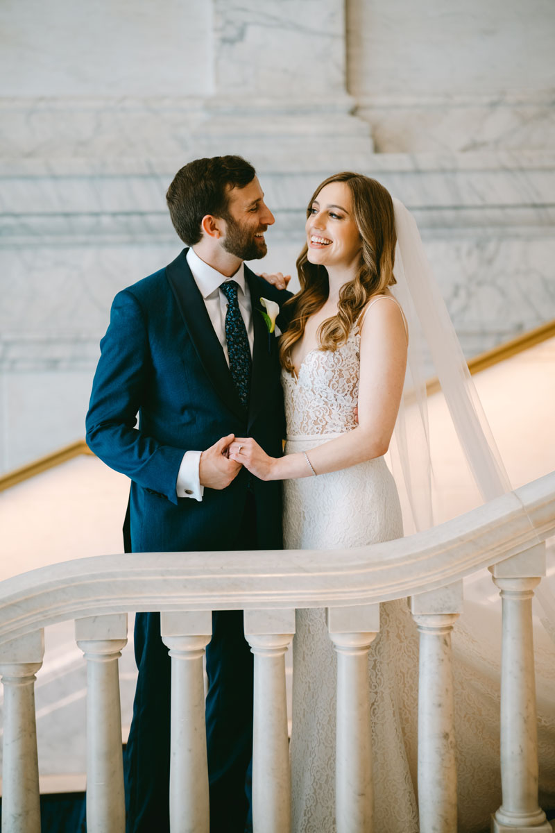 bride and groom first look at kimpton gray wedding
