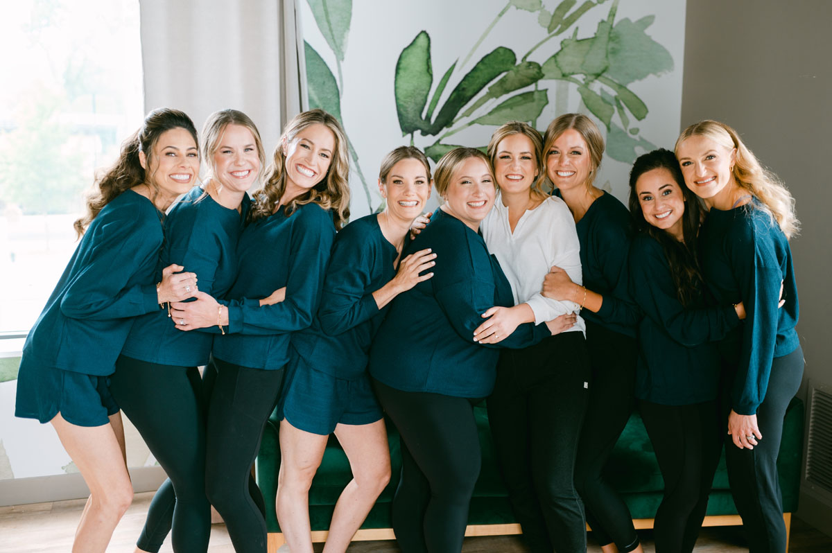 blue pajamas bridesmaid photo