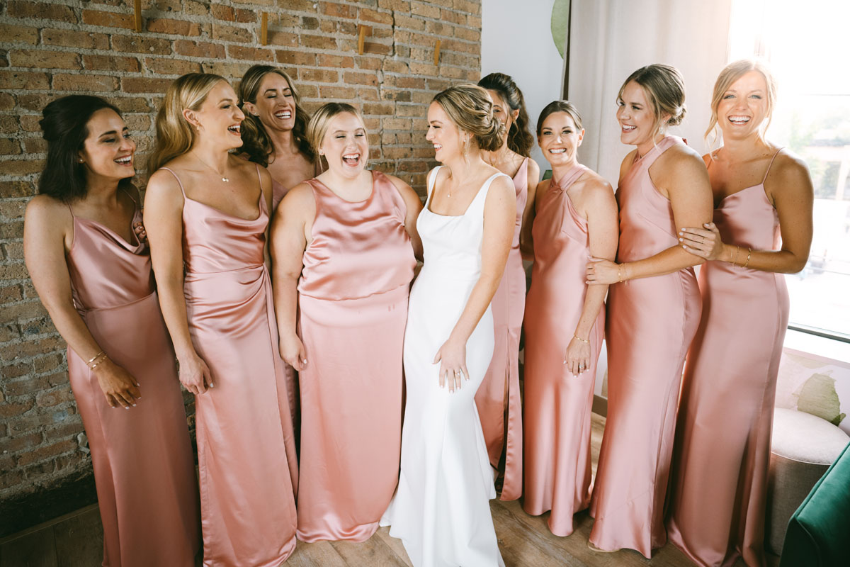bridesmaids in blush dresses walden chicago wedding