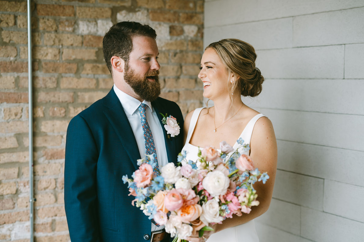 light and bright walden chicago wedding bride and groom first look