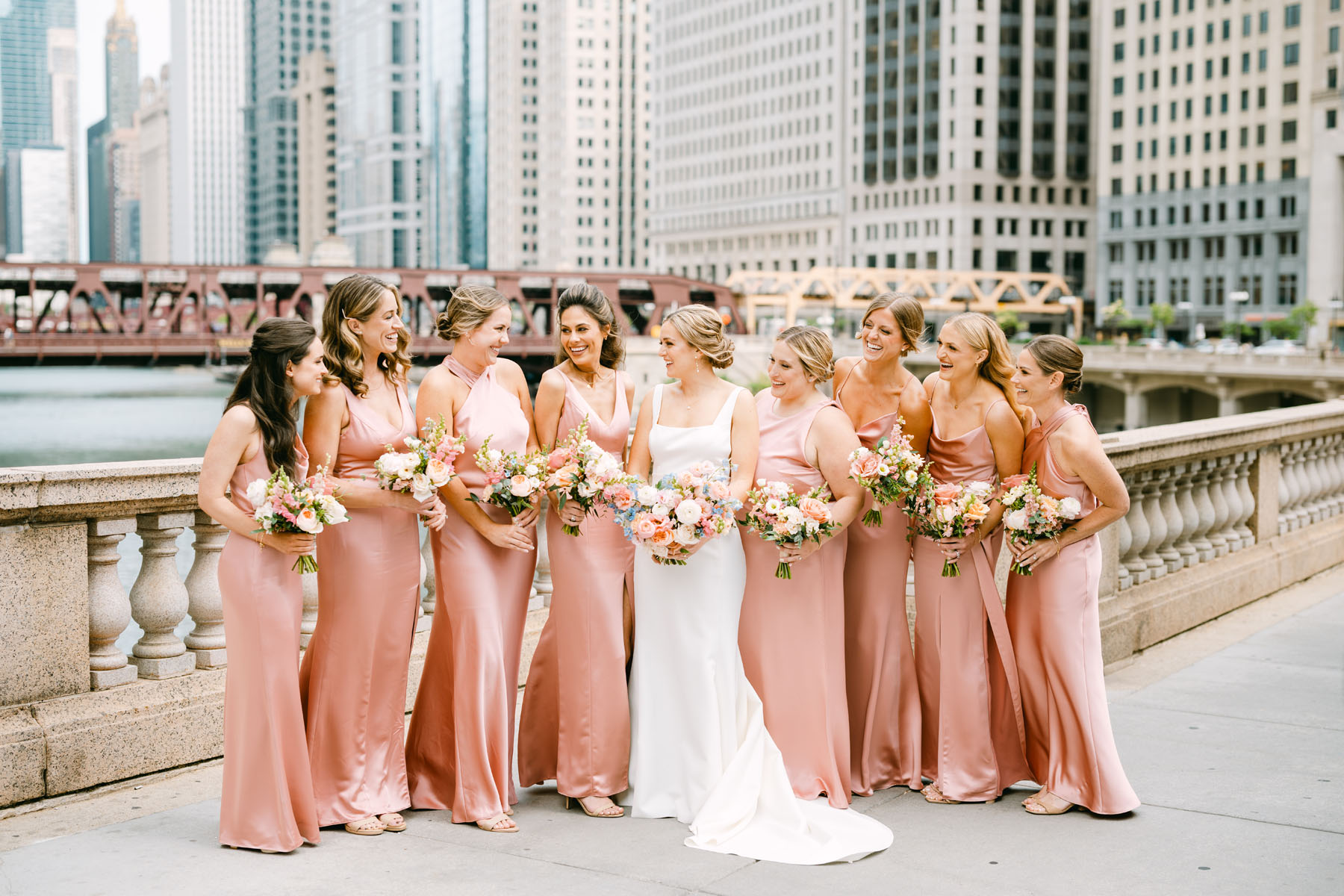 light and bright chicago riverwalk wedding photos