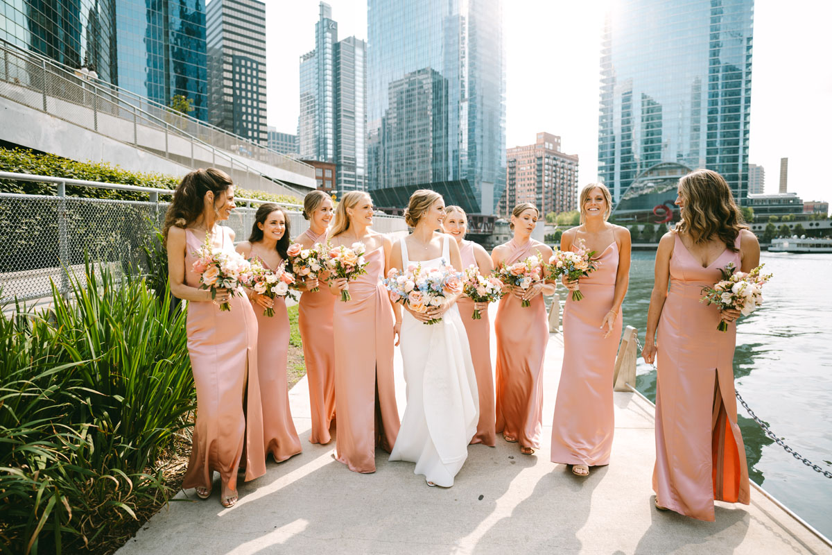 light and bright chicago riverwalk wedding photos
