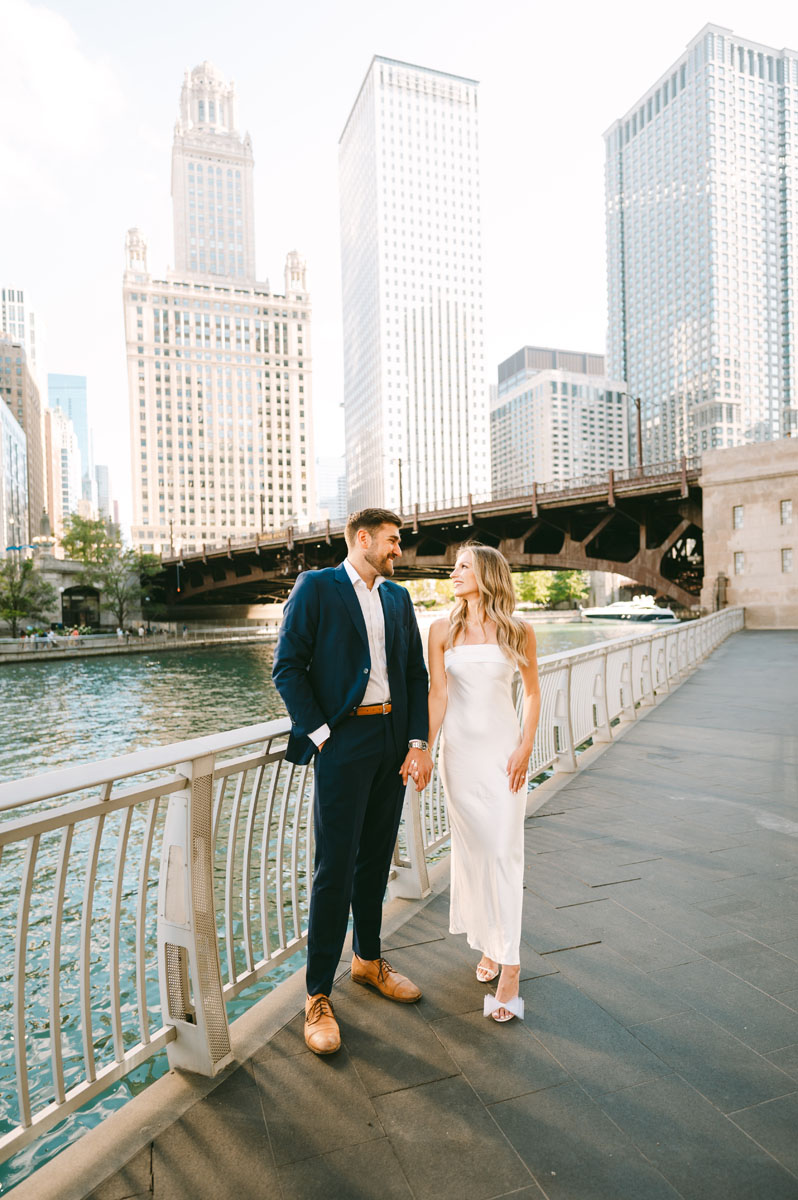 light and bright chicago riverwalk engagement photographer