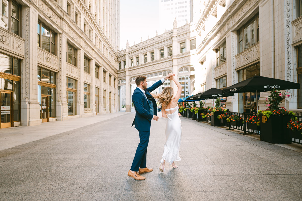 light and bright wrigley building engagement photographer