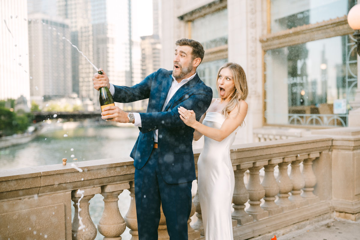 pop the champagne chicago engagement shoot