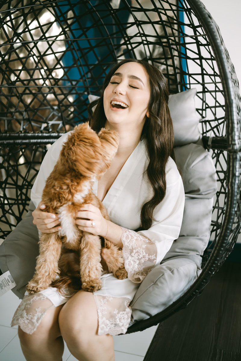 light and bright getting ready with dog at W Hotel wedding