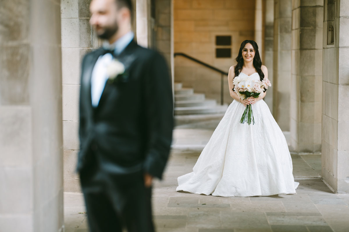 bride and groom first look 4th presbyterian church chicago