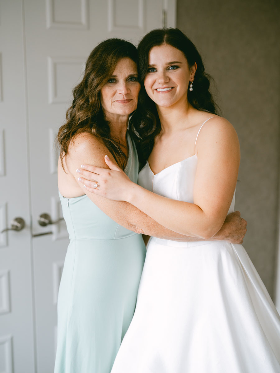 bride and her mom on wedding day