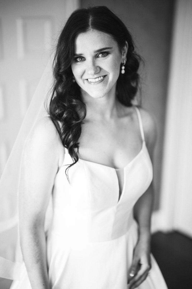 black and white fine art wedding photography bride getting ready at Claridge House