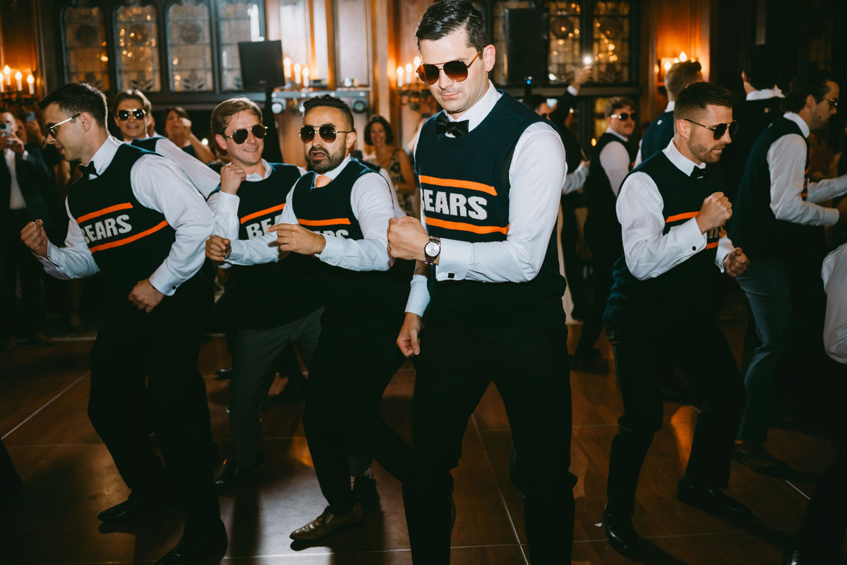 university club of chicago wedding groomsmen dressed as mike ditka