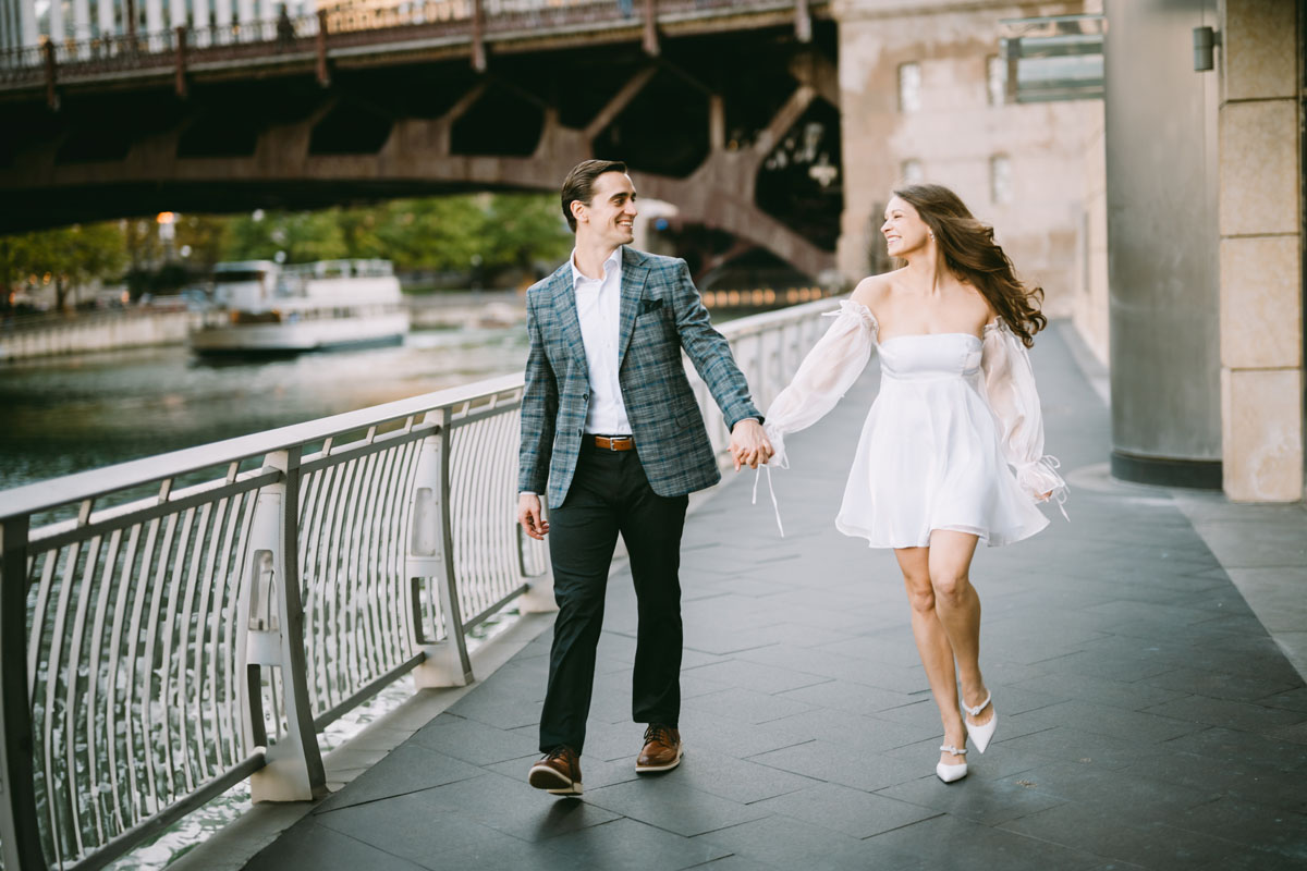 chicago riverwalk engagement light and bright classic photography