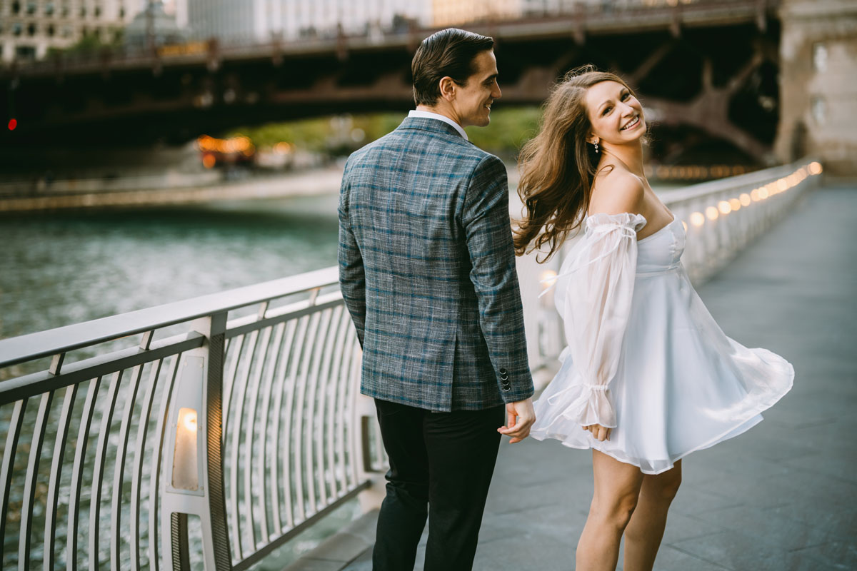 chicago riverwalk engagement light and bright trendy photography