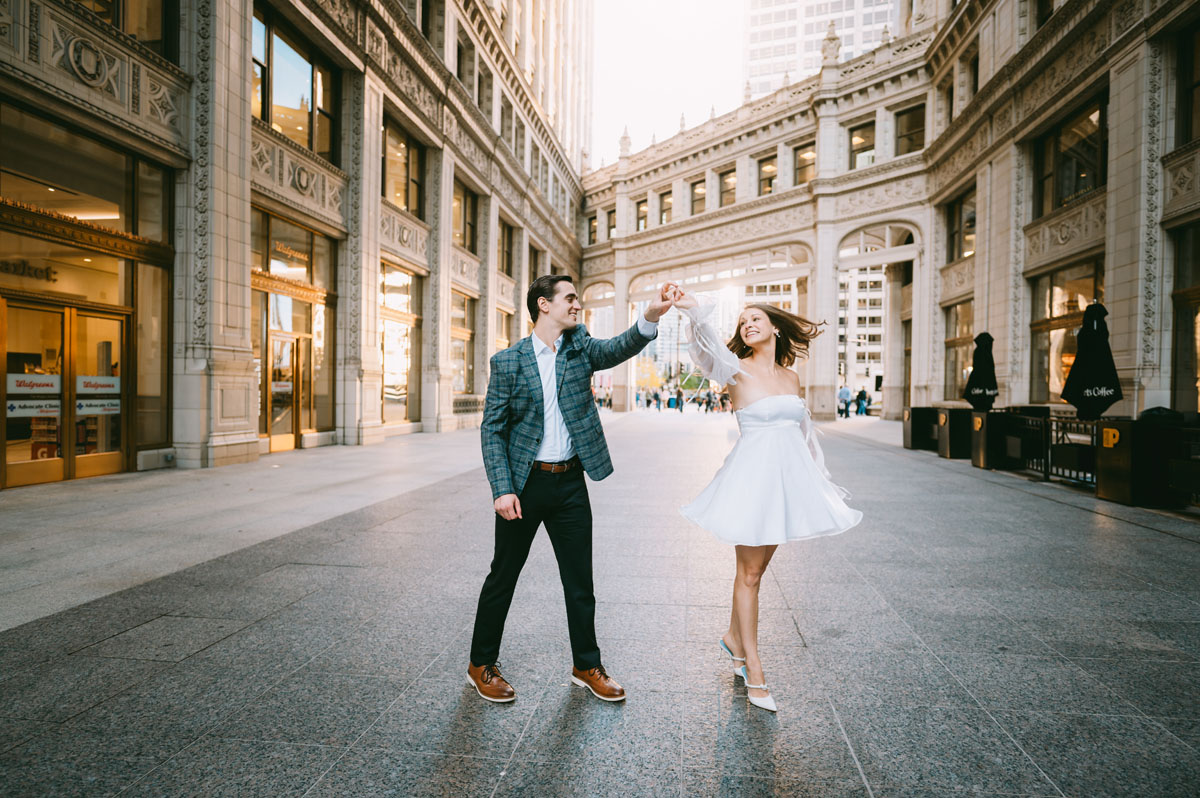 wrigley building engagement light and bright classic photography