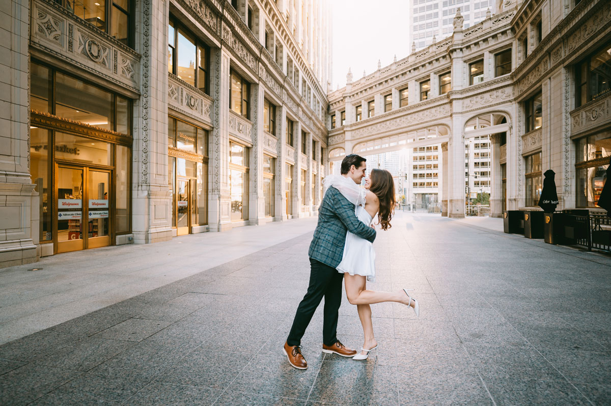 wrigley building engagement light and bright classic photography