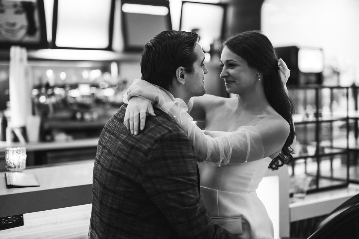 dark and moody black and white engagement photography