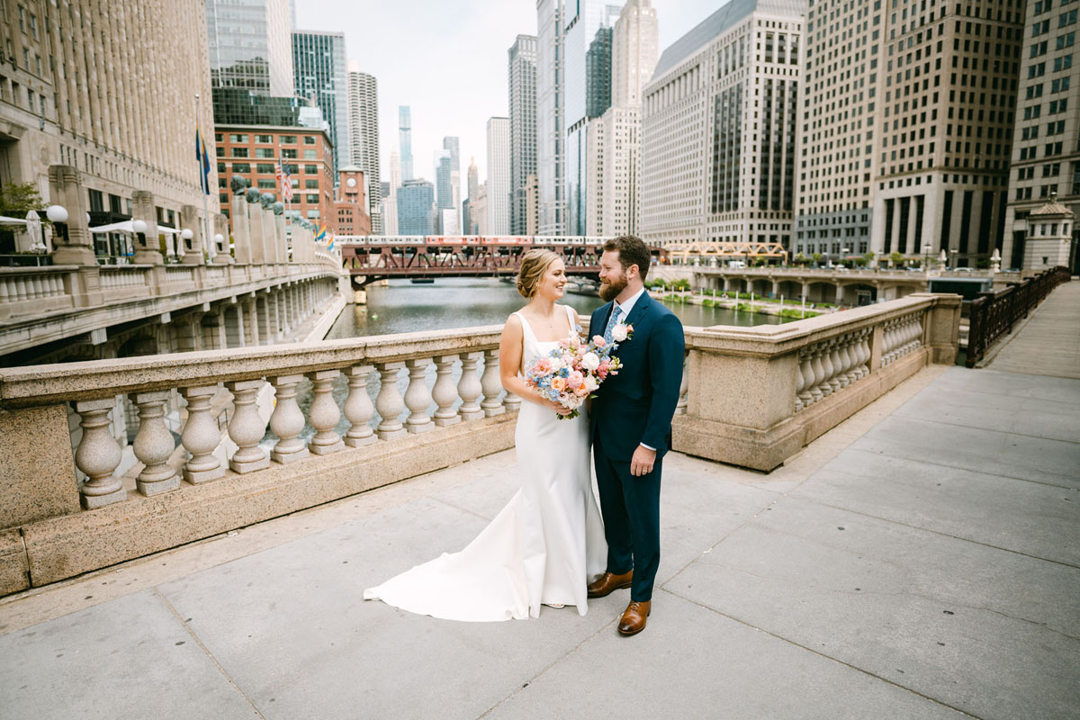 chicago riverwalk wedding light and bright photography summer pastel flowers