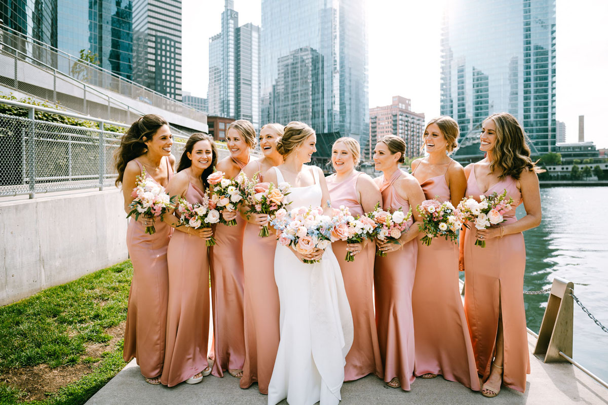 chicago riverwalk wedding light and bright photography summer pastel flowers