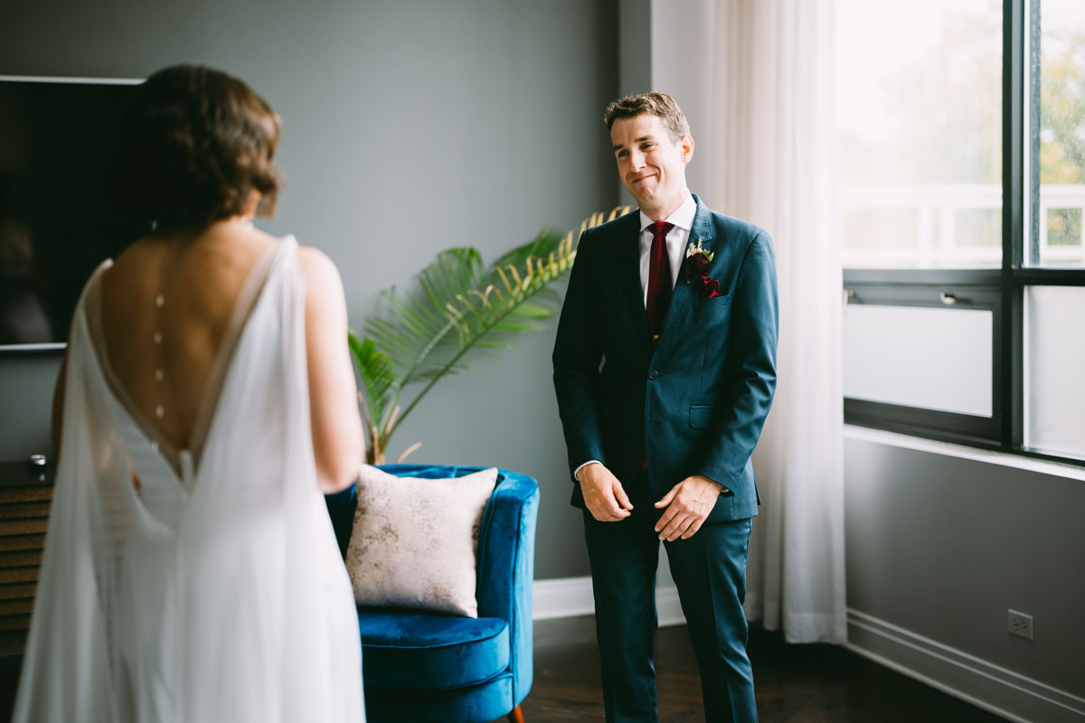 bride and groom wedding first look