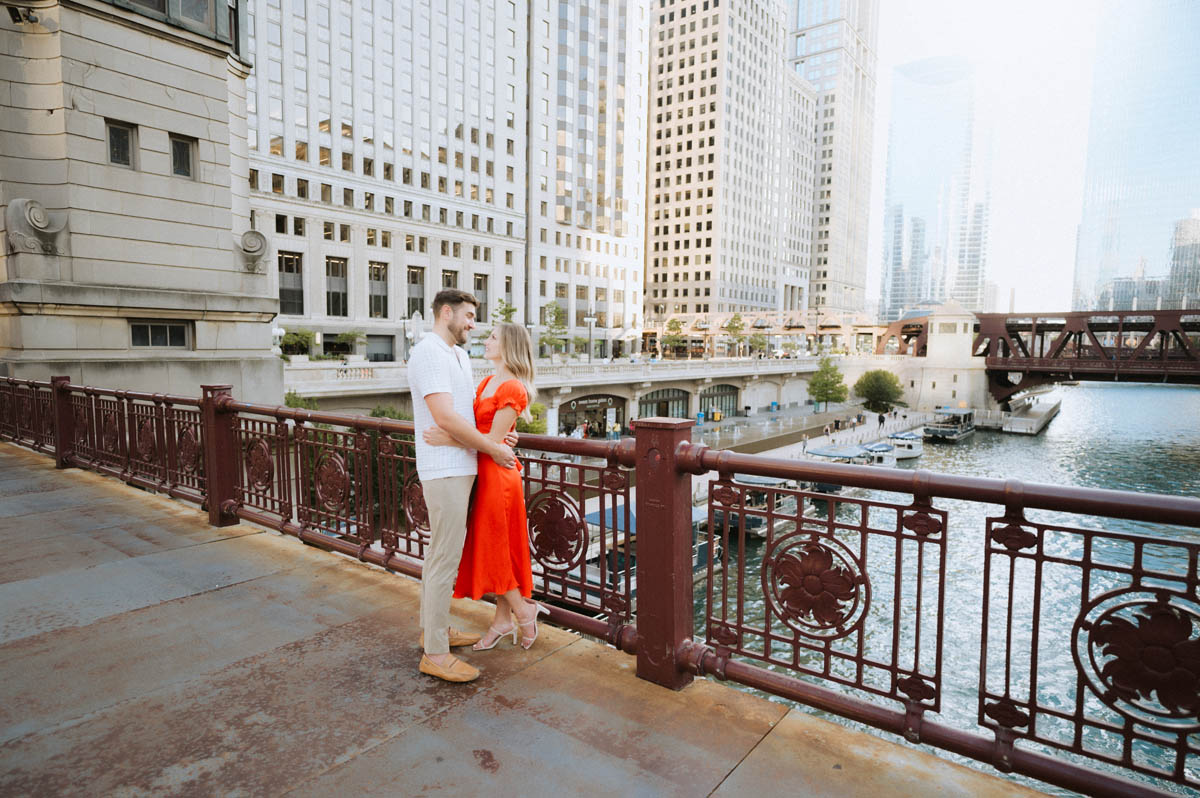 Engagement shoot on the State Street Bridge red dress