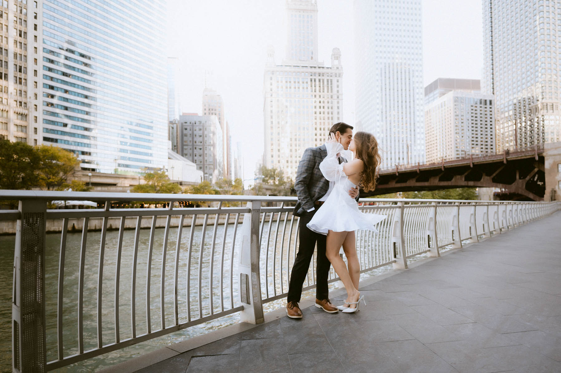 True color editorial Chicago Riverwalk Engagement Photographer
