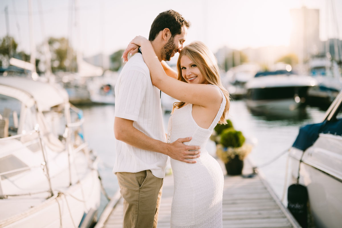 sunset montrose harbor engagement light and bright photographer