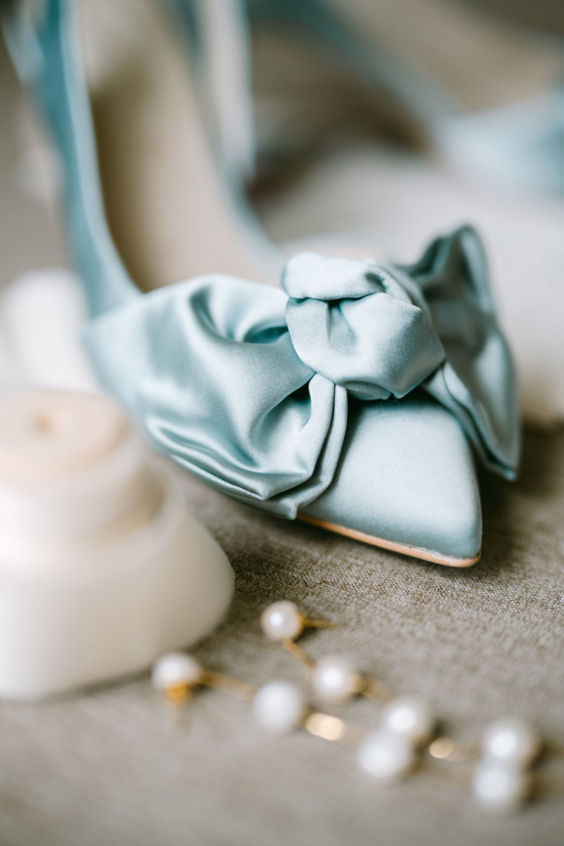 blue wedding shoe light and bright detail photography