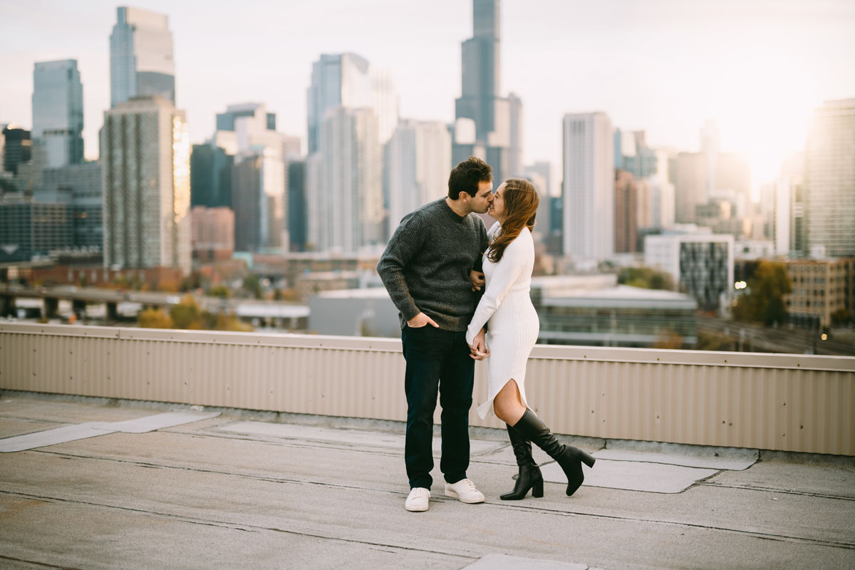 fall wicker park rooftop engagement light and bright photography