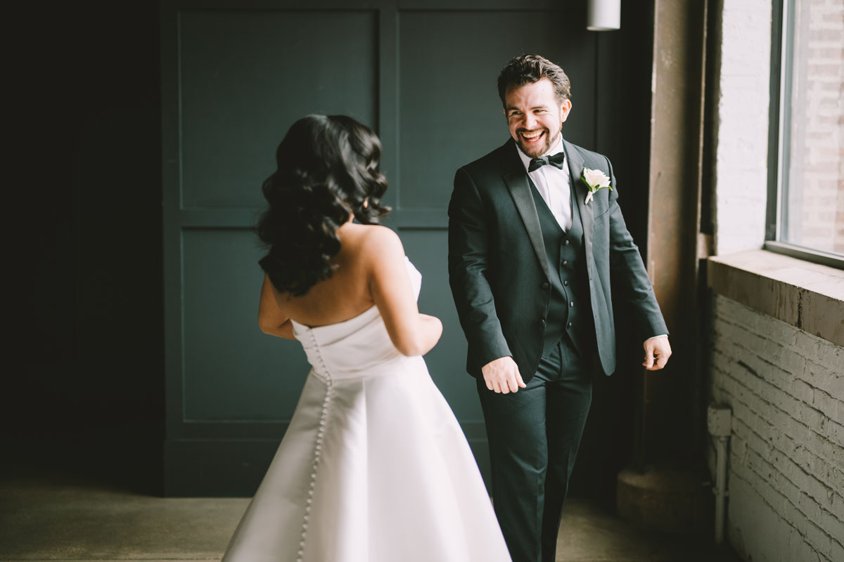 Classic elegant Walden wedding winter first look light and bright photographer