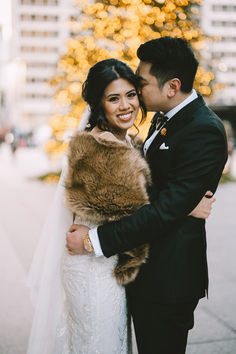 wrigley building wedding winter light and bright photojournalistic photography