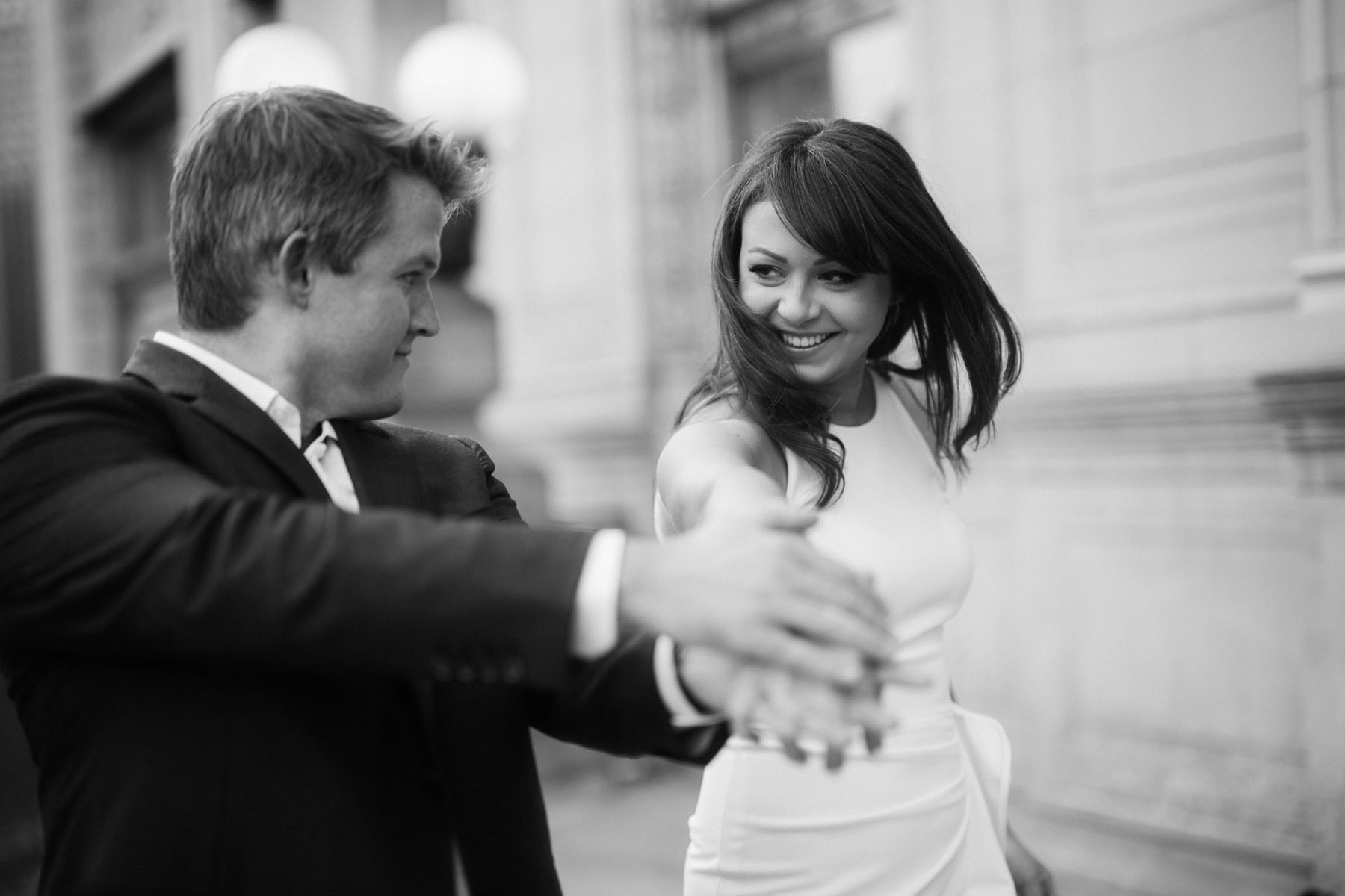 dreamy cinematic chicago riverwalk black and white engagement photographer