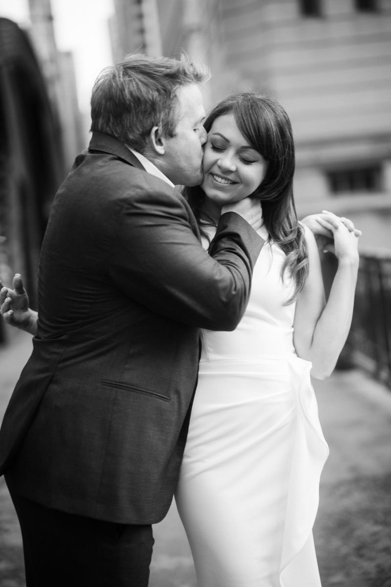 dreamy cinematic chicago riverwalk black and white engagement photographer