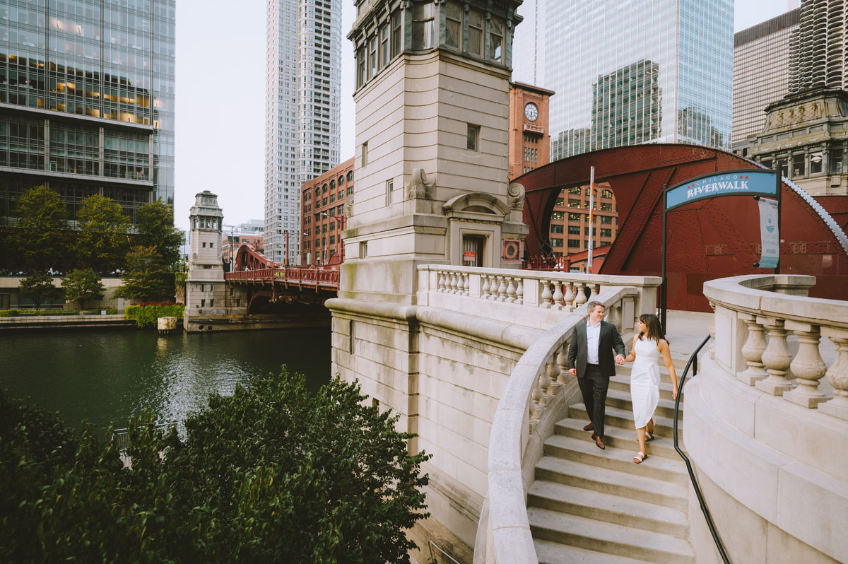 chicago riverwalk light and vibrant engagement photographer