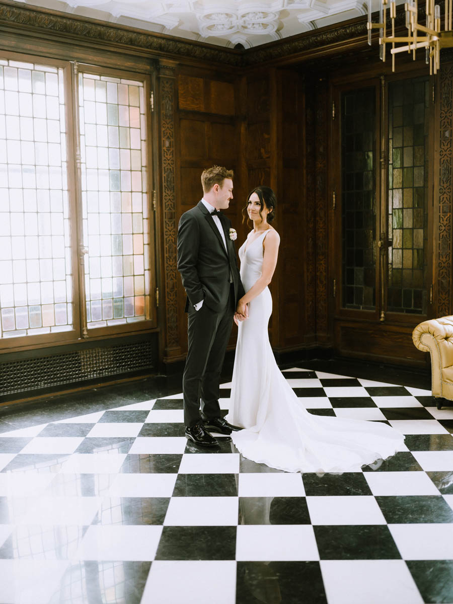 Blackstone Hotel Wedding English Room, bride and groom first look, documentary wedding photographer