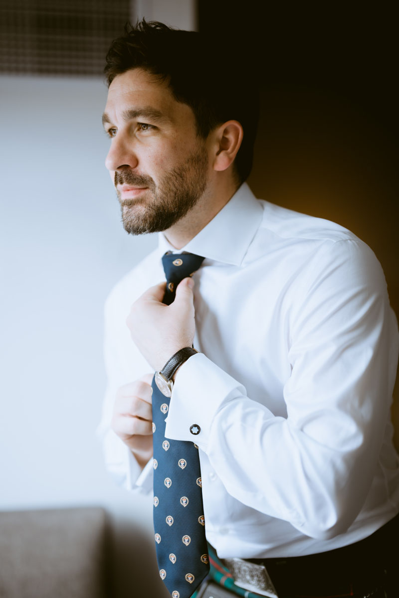 Hyatt House Scottish Groom in Kilt Getting Ready