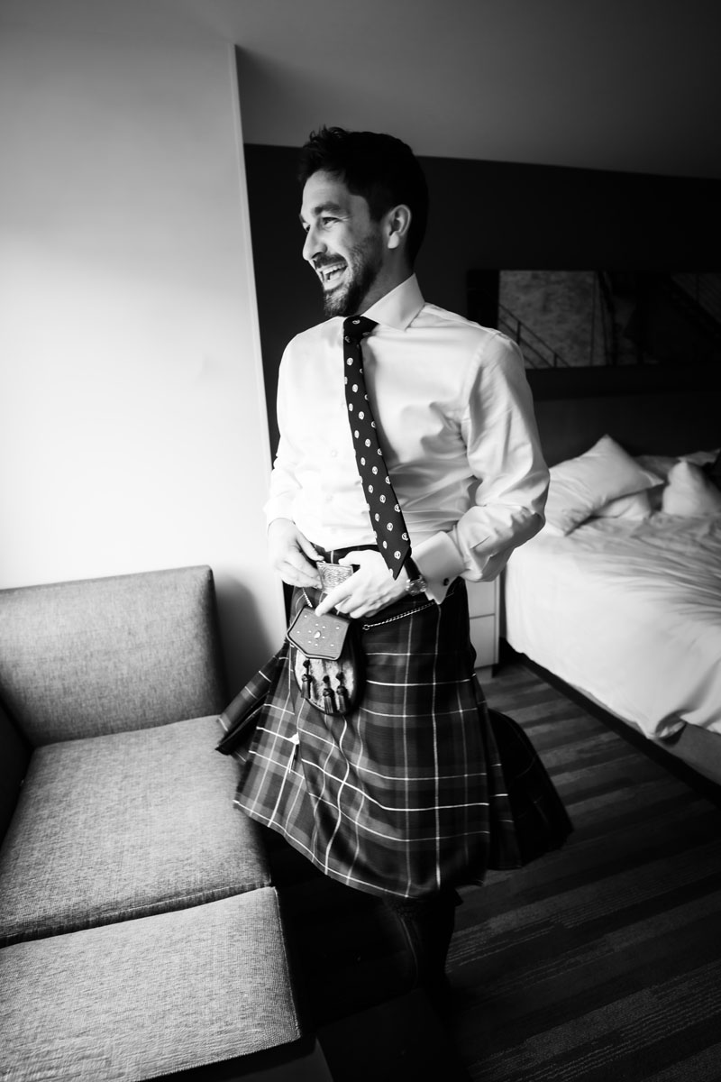 Hyatt House Scottish Groom in Kilt Getting Ready