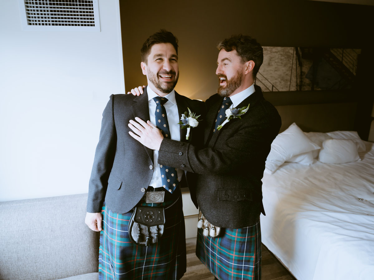 Hyatt House Scottish Groom in Kilt Getting Ready