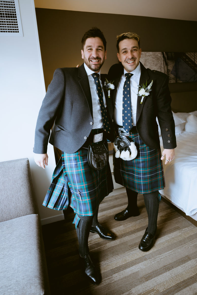 Hyatt House Scottish Groom in Kilt Getting Ready