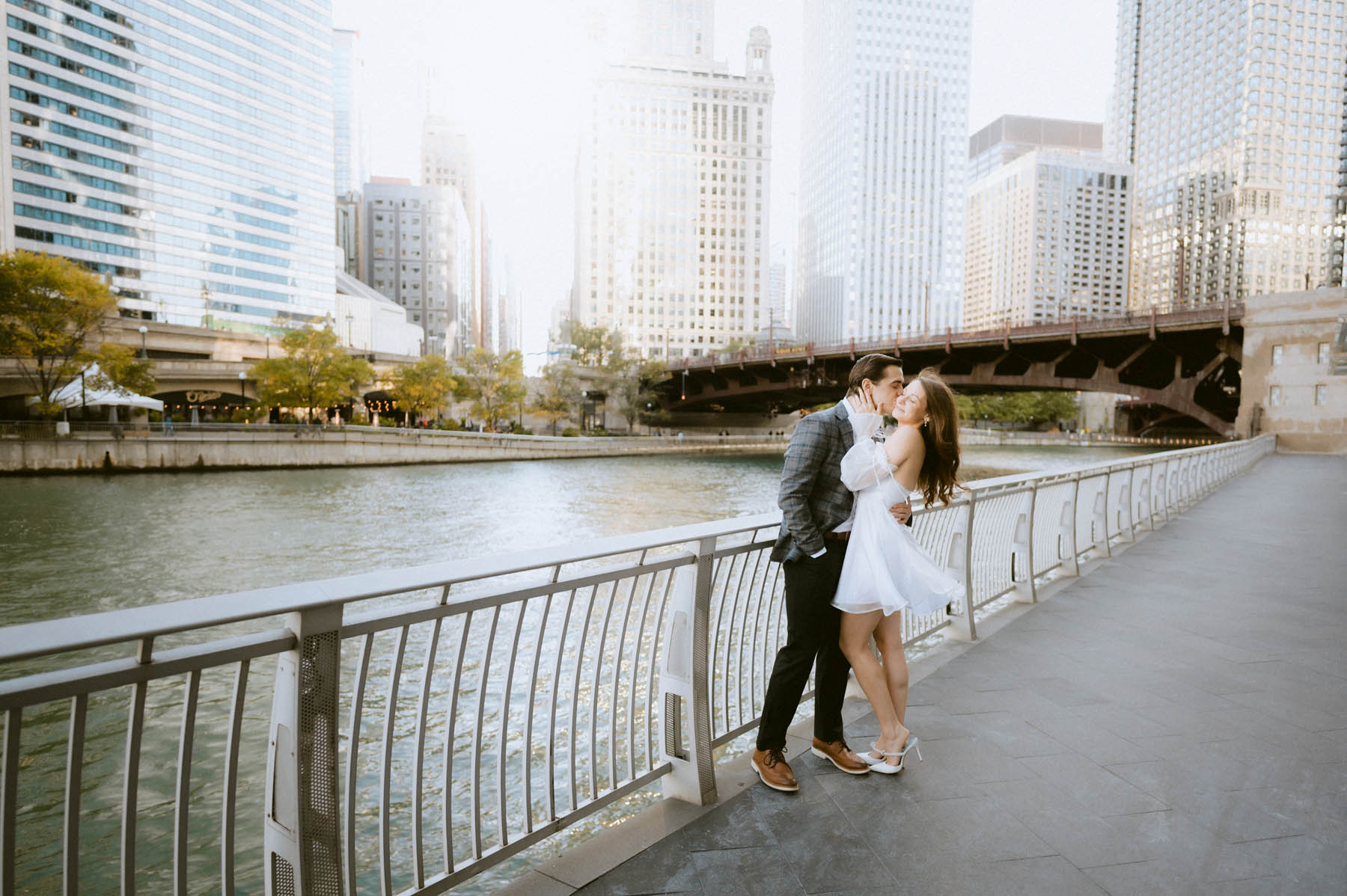 True color editorial Chicago Riverwalk Engagement Photographer