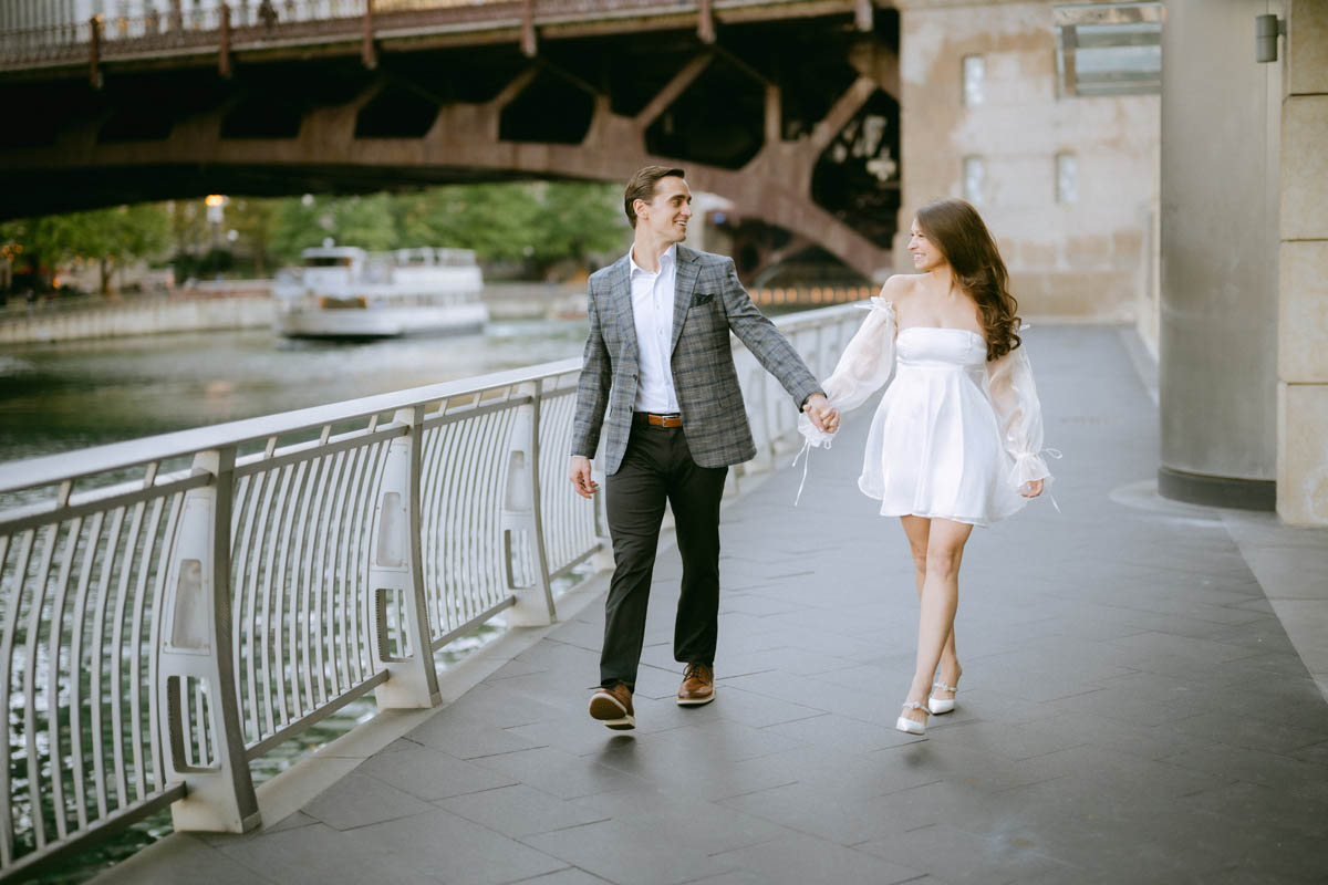 True color editorial Chicago Riverwalk Engagement Photographer