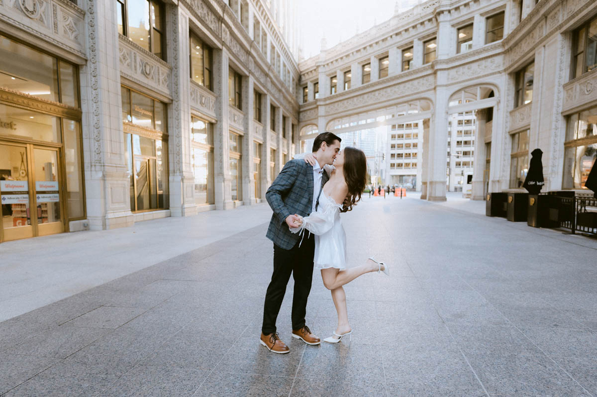 True color editorial Chicago Wrigley Building Engagement Photographer