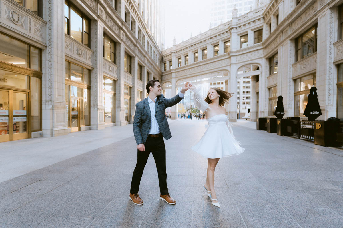 True color editorial Chicago Wrigley Building Engagement Photographer