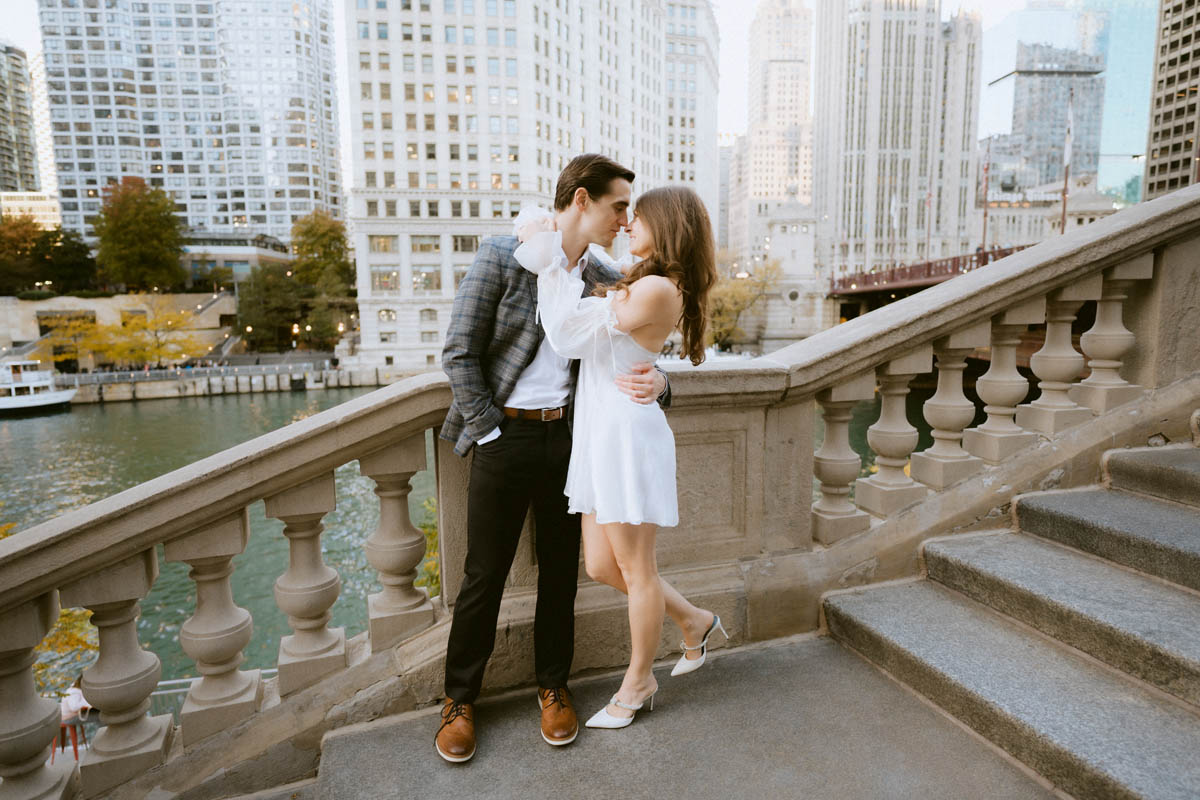 True color editorial Chicago Riverwalk Engagement Photographer