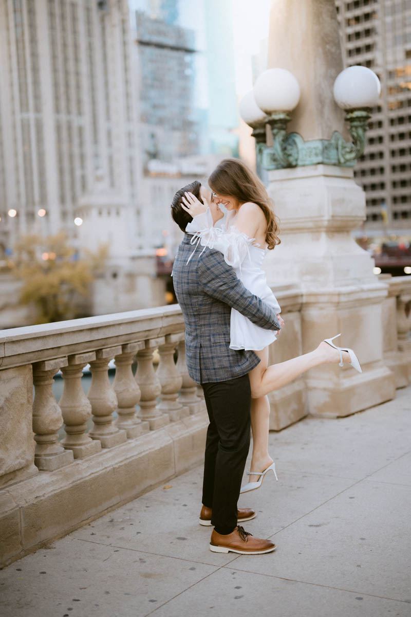 True color editorial Chicago Riverwalk Engagement Photographer